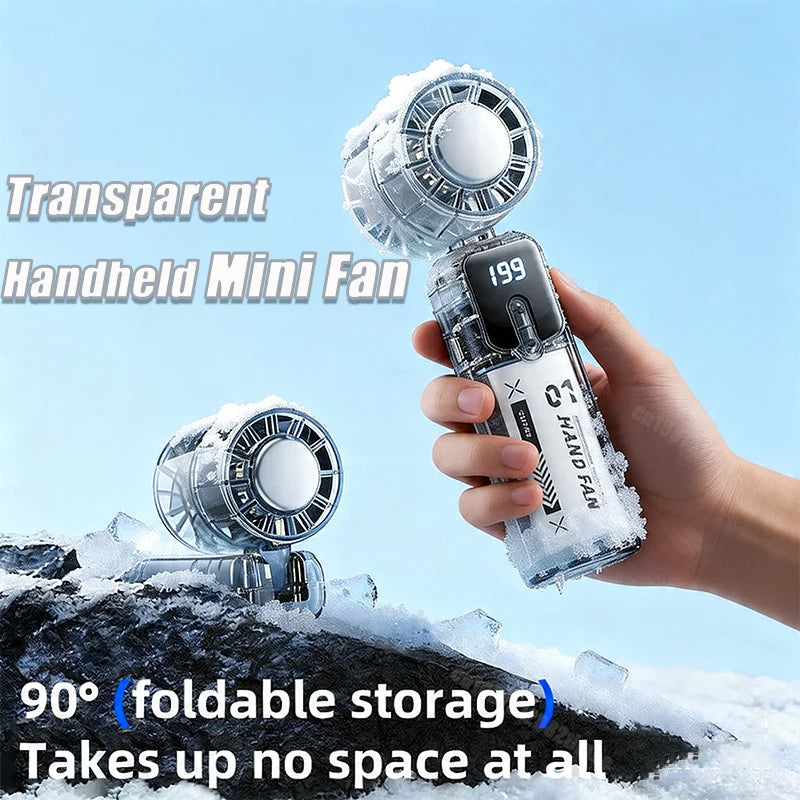 Transparent Mini Portable Fan Quiet Turbo 90° Foldable Cooling Outdoor Handheld Lightweight Fan For Home Travel Outdoor Peaceful Pleasures Health and Wellness