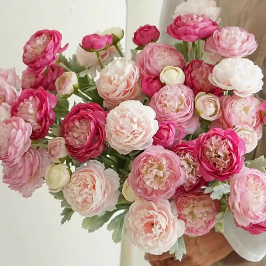 Silk Artificial Ranunculus 2-Head Faux Flower with Stem | 50cm Artificial Silk Flower Peaceful Pleasures Health and Wellness