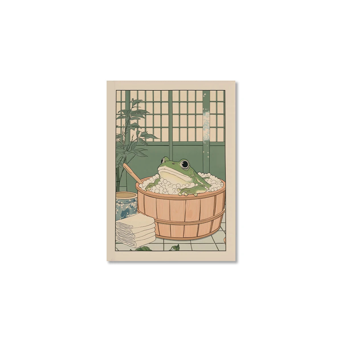 Japanese Frog in a Bathtub Vintage Canvas Wall Art | Unframed