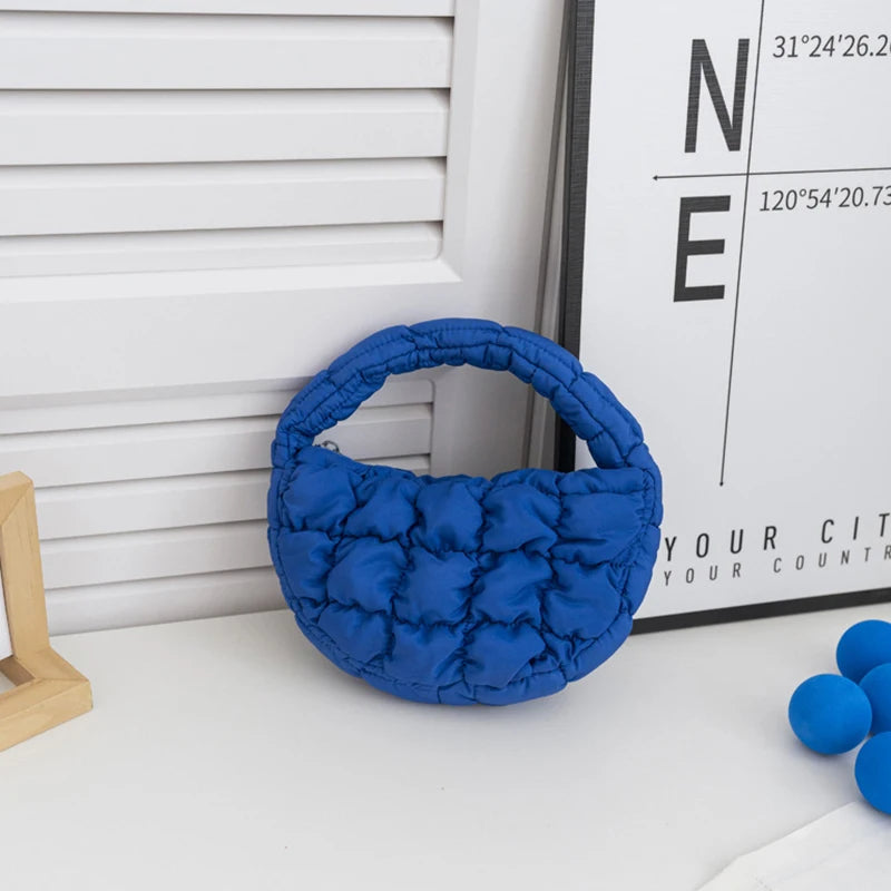 Mini Quilted Puffer Tote Bag | Circle Phone Purse & Key Pouch