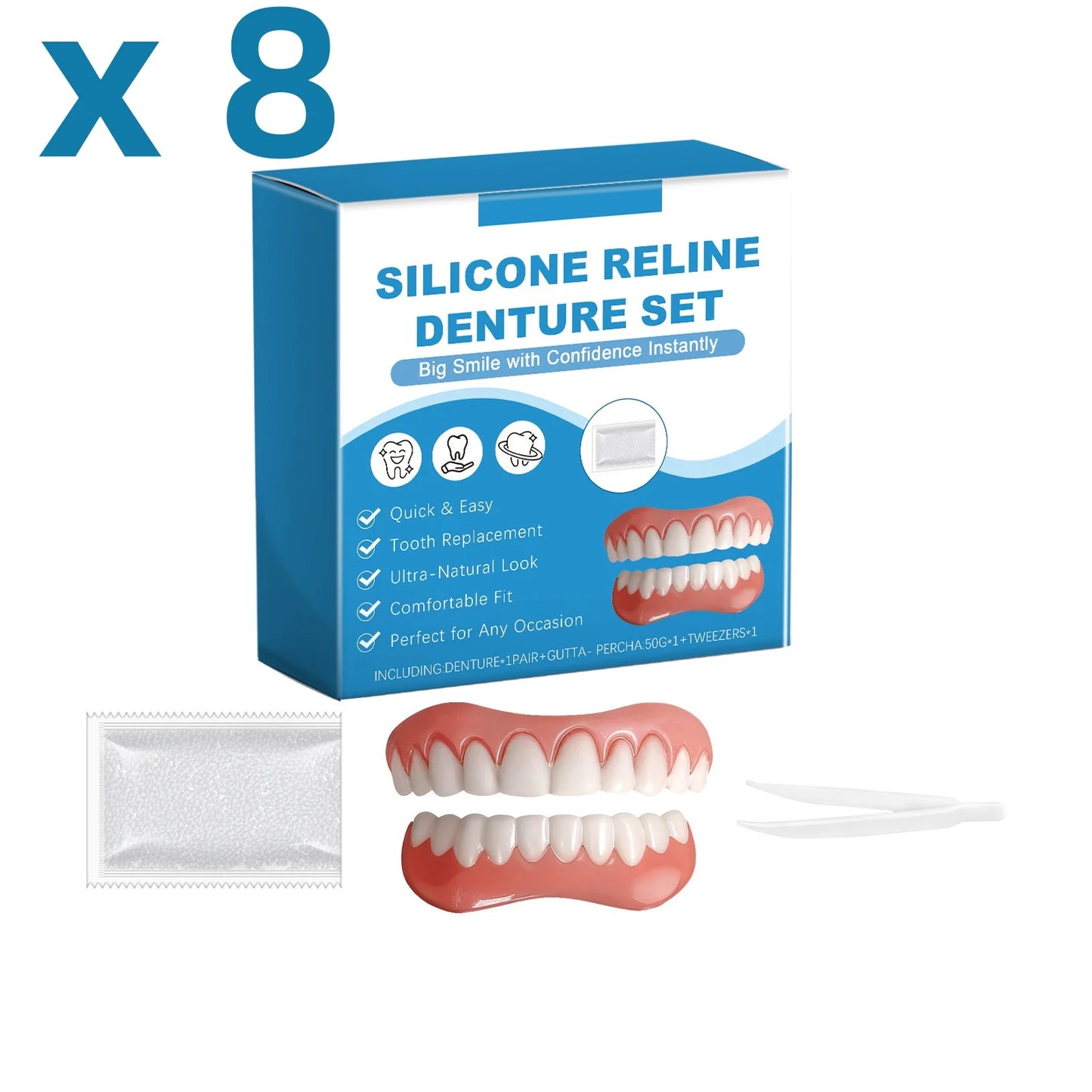 Soft Silicone Full Denture Kit – False Teeth for Men & Women