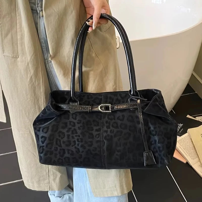 Leopard Print Tote Bags Women Autumn Winter Fashion Versatile Handbag Premium Shoulder Underarm Bags Casual Daily Commute Purse Peaceful Pleasures Health and Wellness