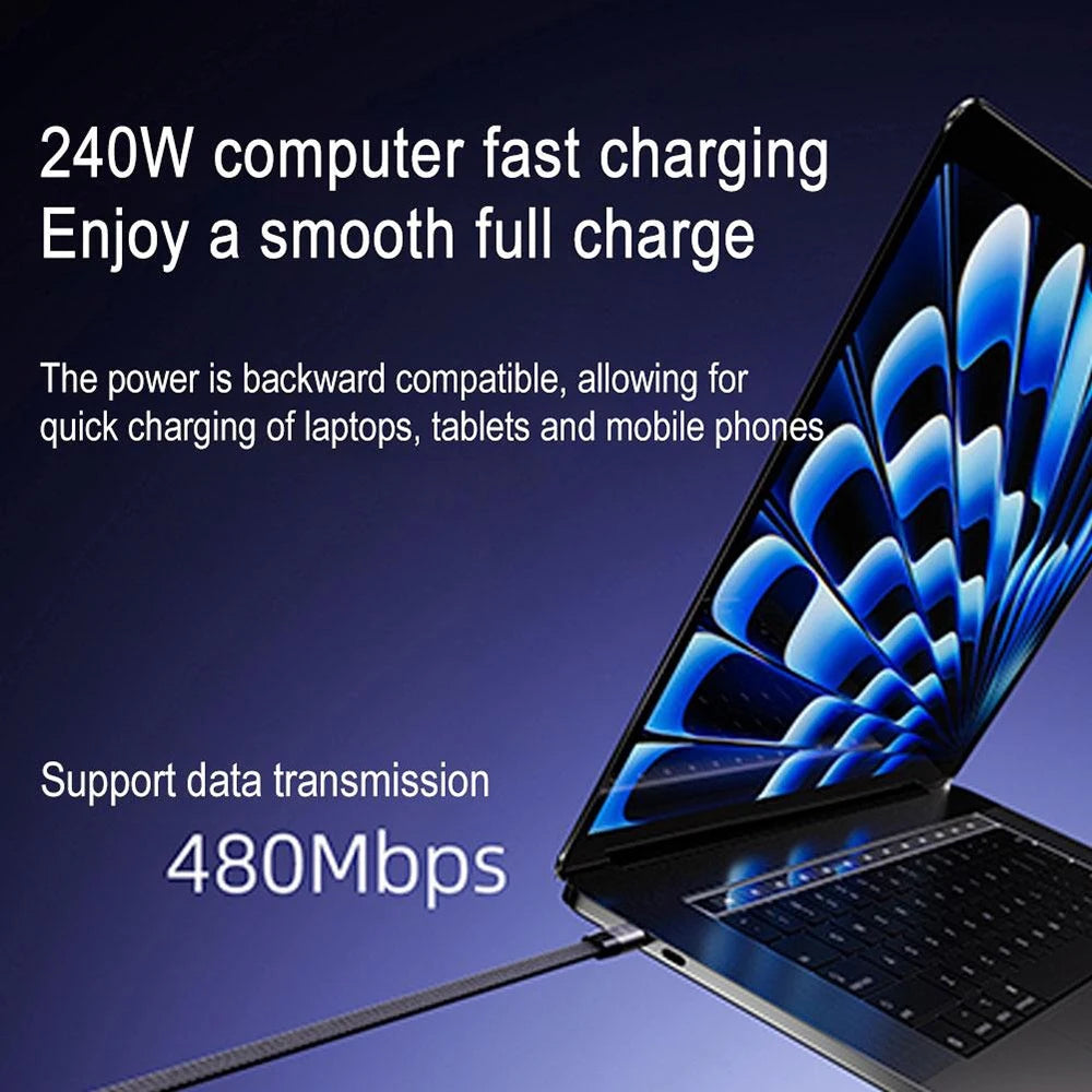 240W USB-C Fast Charging Cable with Foldable Phone Stand