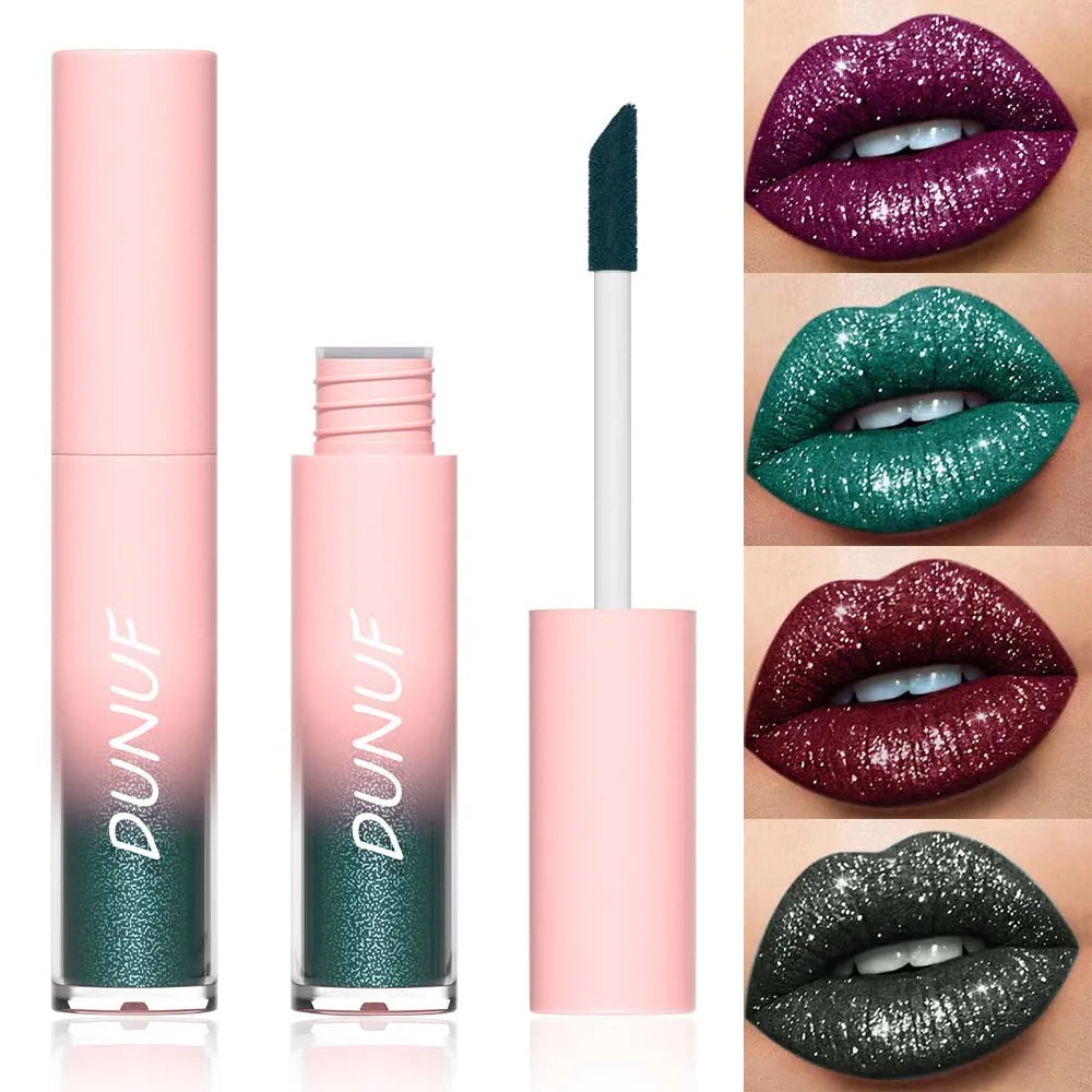 DUNUF Glitter Lip Gloss 18 Colors | Diamond Shimmer Liquid Lipstick
