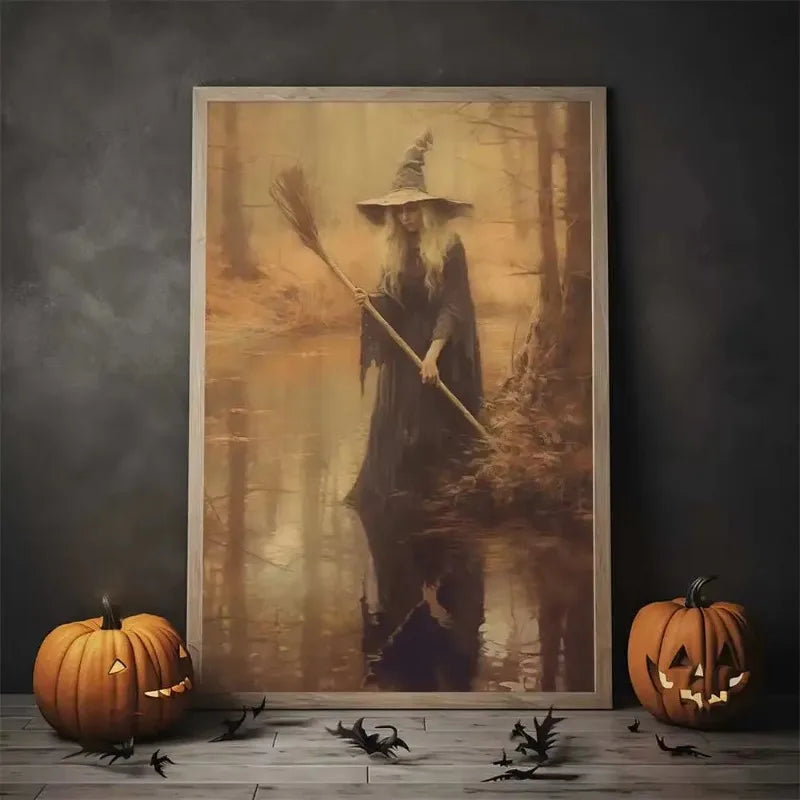 Nordic Style Halloween Poster Aesthetics Ghost Witch Witchcraft Black Cat Pumpkin Canvas Painting Wall Art Room Home Decor Peaceful Pleasures Health and Wellness