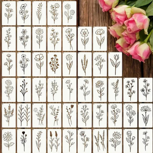 50 DIY Painting Hollow Templates Flower Series Wall Spray Decoration Peaceful Pleasures Health and Wellness WHITE