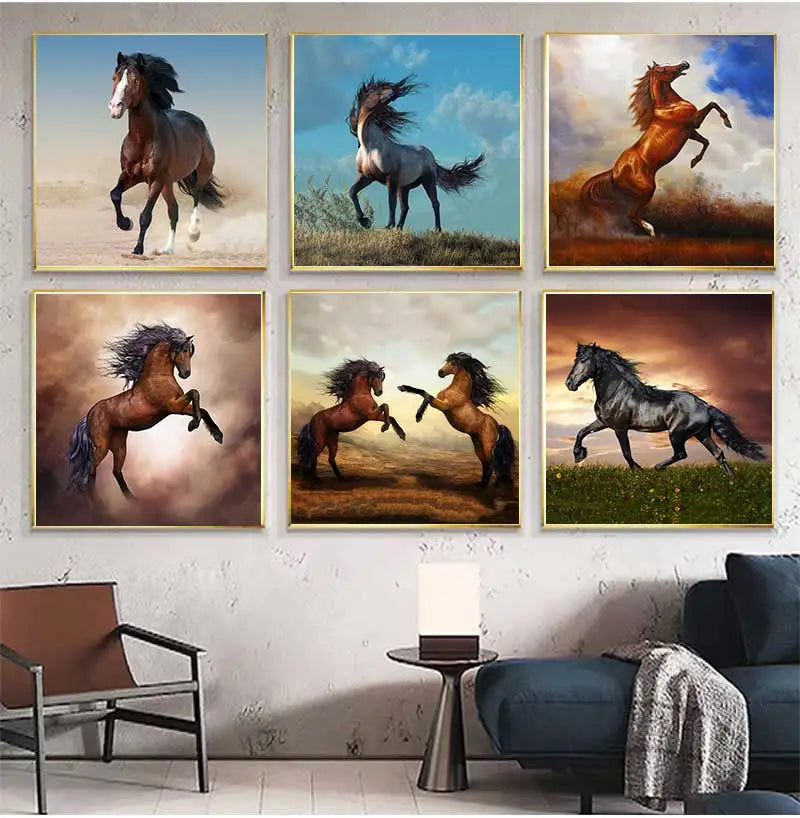 Nordic Horse Canvas Wall Art | Modern Unframed Poster Print