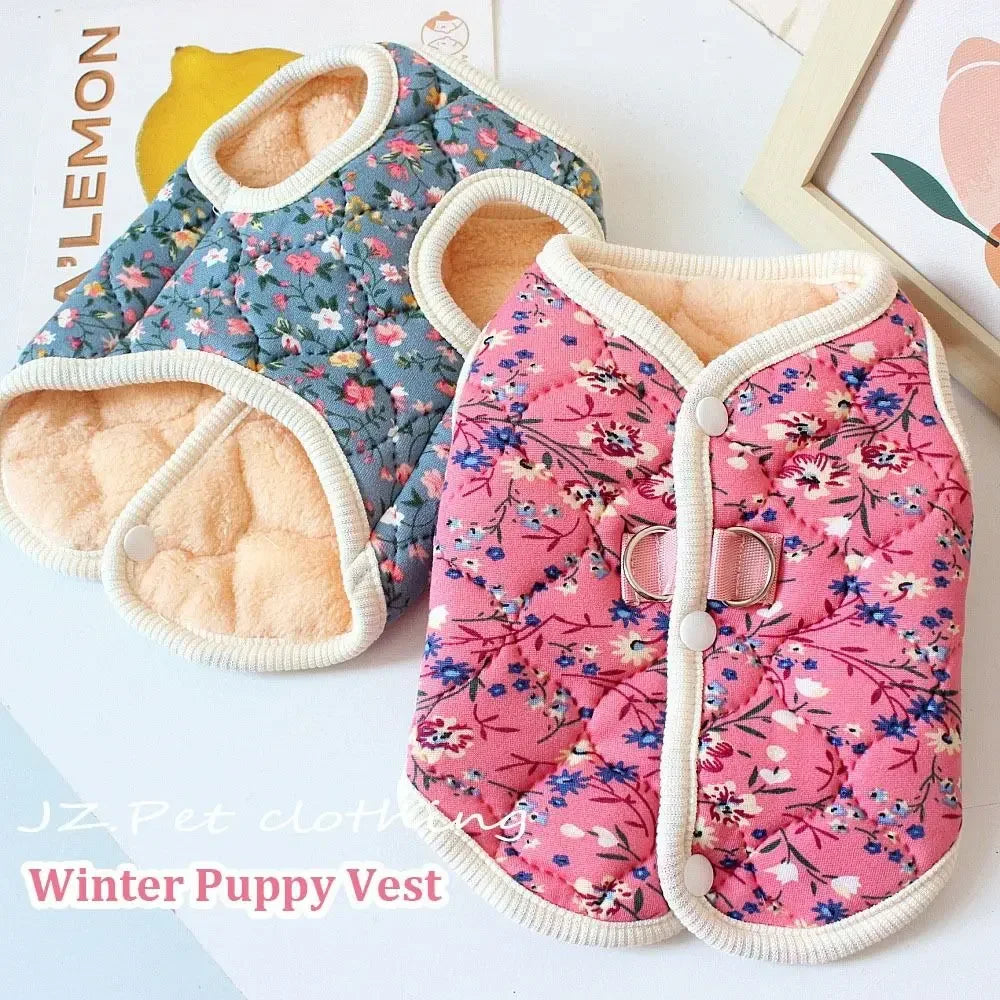Floral Fleece Dog Vest | Warm Winter Coat for Small Dogs