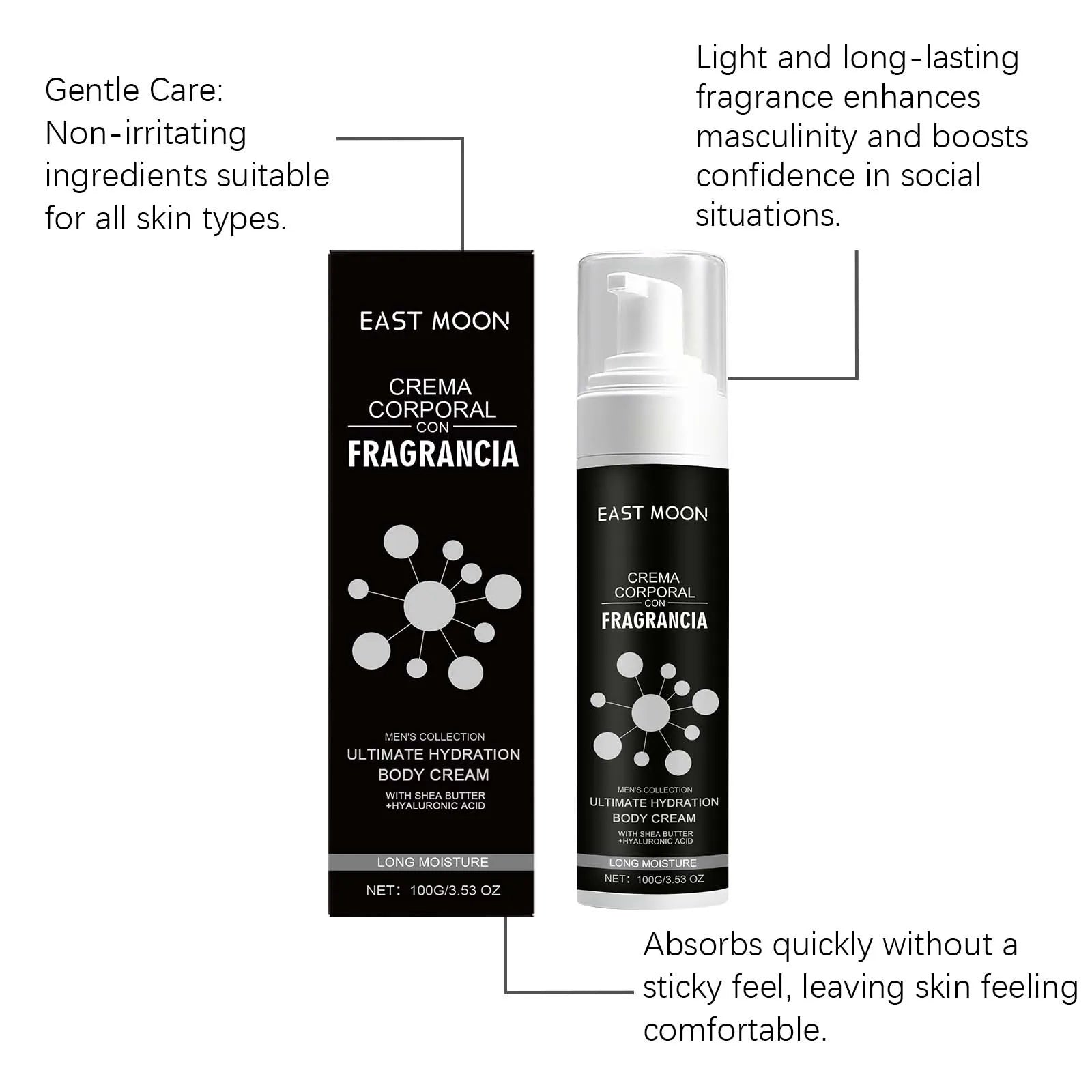 East Moon Men's Scented Body Cream Sandalwood Extract Non Greasy Fast Absorbing Improves Skin Texture Elasticity For Dry Skin Peaceful Pleasures Health and Wellness