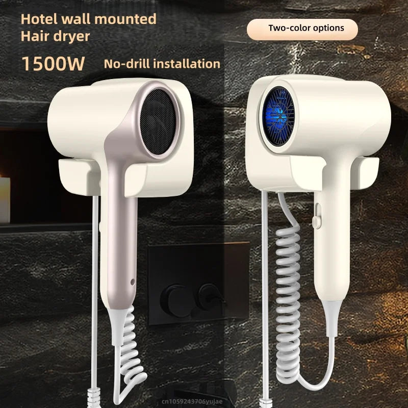 Popular Hotel/Home Wall Mounted Non Perforated Hair Dryer 1500W High-Power Blue Light Negative Ion Press Switch Hair Dryer Peaceful Pleasures Health and Wellness