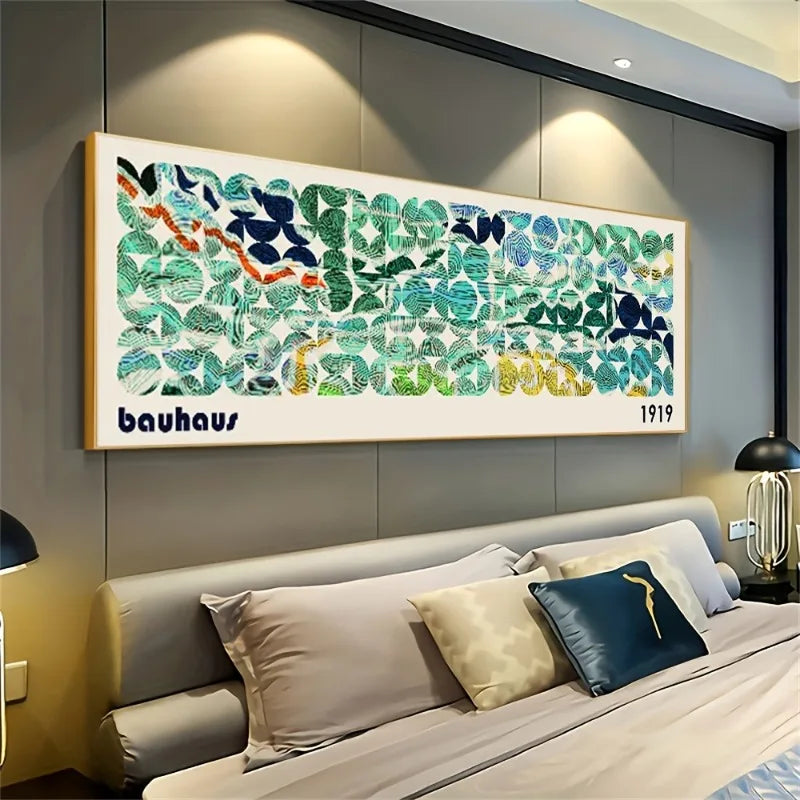 Bauhaus-Inspired Colorful Abstract Geometric Canvas Art Print Frameless, Large Horizontal Poster for Modern Home Decor Wall Art Peaceful Pleasures Health and Wellness