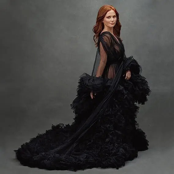 Deep V-Neck Lace Feather Maternity Gown | Photo Shoot Dress Maternity Photography Dress Peaceful Pleasures Health and Wellness