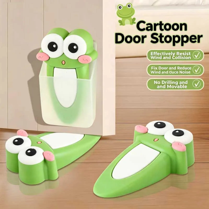 Cute Frog Non Perforated Door Stopper Barrier Storage Box Can Protect