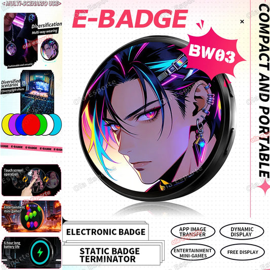 Smart E-Badge 1.5" Touch Screen Display Brooch | Bluetooth Smart Display Badge Peaceful Pleasures Health and Wellness