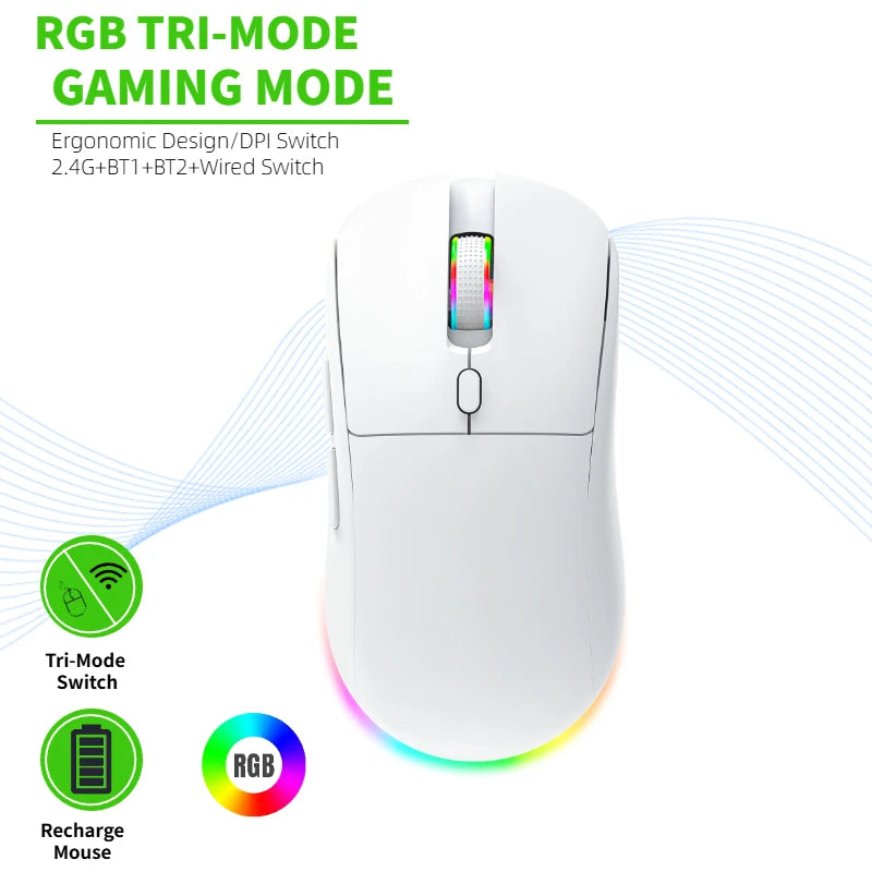 Tri-mode RGB Gaming Mouse Dual BT/2.4G/USB Wired Mouse Rechargeable Mouse 6 Button 4800DPI Bluetooth 5.3 Mouse for Laptop Tablet Peaceful Pleasures Health and Wellness