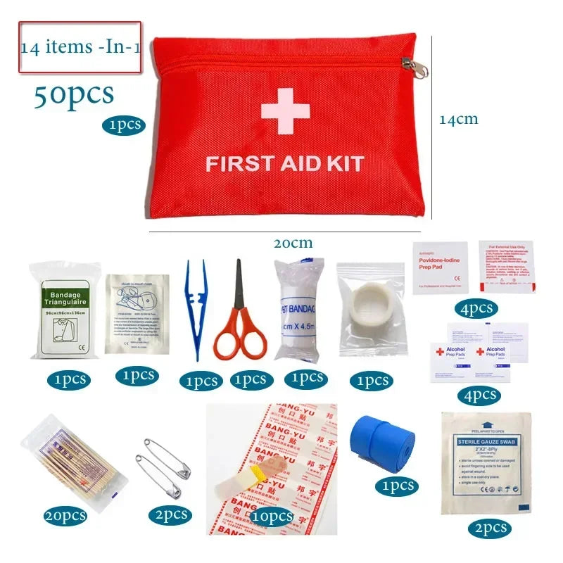 Emergency Medical Treatment For Family Or Travel, 14 Items/Set Portable Outdoor Waterproof First Aid Kit Peaceful Pleasures Health and Wellness red