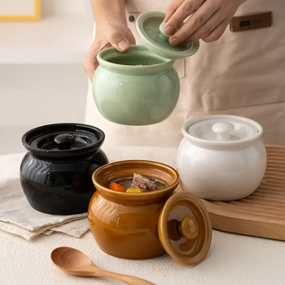 Ceramic Waterproof Stew Household Steaming Pot Stew Pot Soup Pot Clay Pot Stew Soup Pot Clay Pot One Person Stew Soup Pots New Peaceful Pleasures Health and Wellness