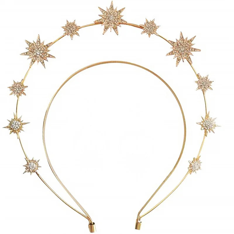 Halo Crown Stars Goddess Crown Halo Headband and Crowns for Women Boho Bridal Wedding Headpiece Peaceful Pleasures Health and Wellness Golden hair band China Mainland