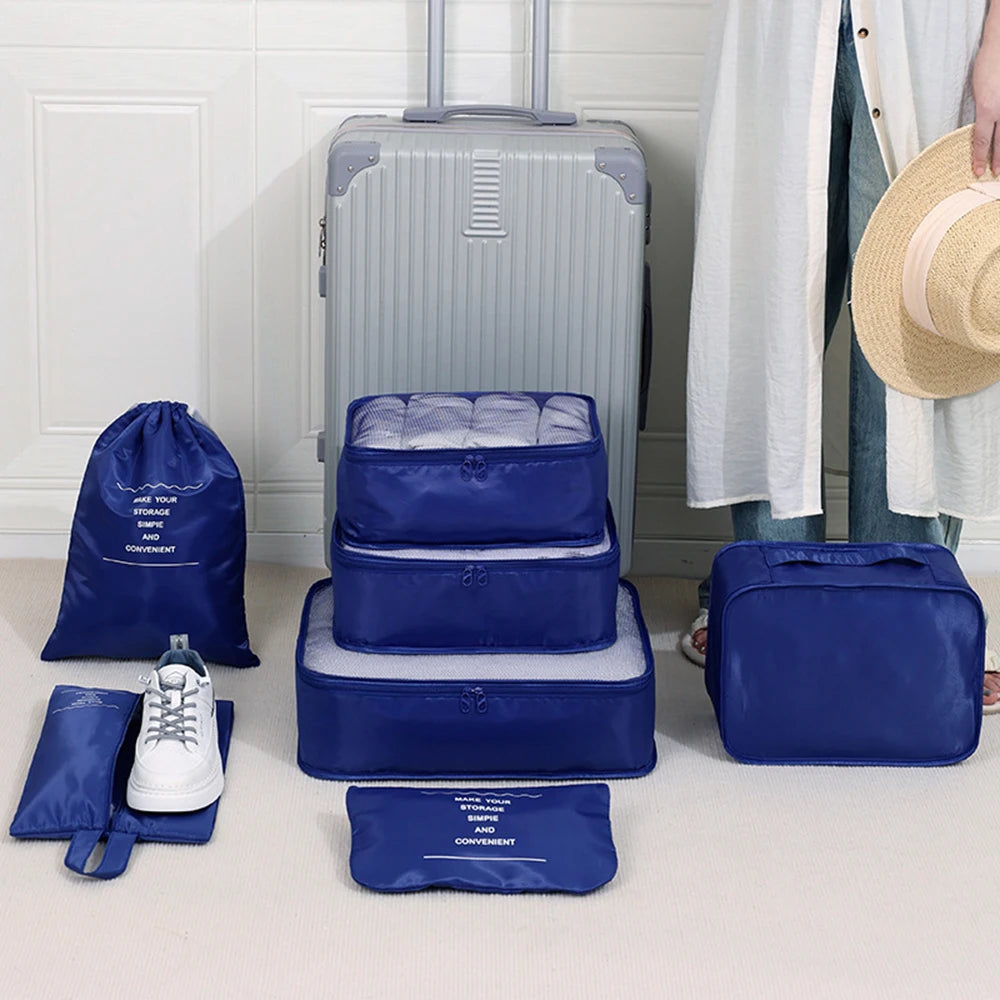 7-Piece Travel Storage Bag Set – Large Capacity Luggage Organizer for Clothes, Moving & Packing Peaceful Pleasures Health and Wellness navy blue