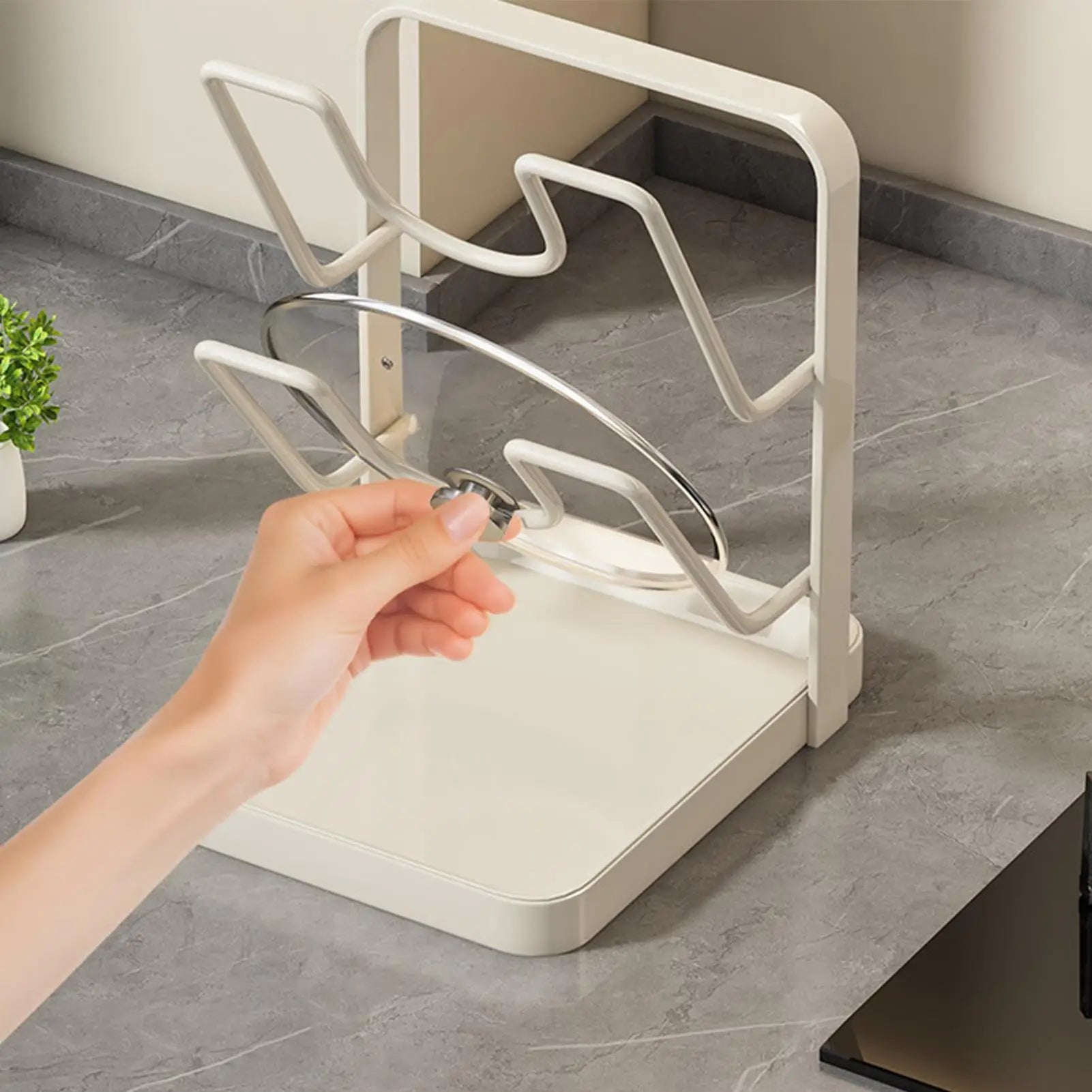 Pot Lid Holder with Removable Drip Tray | Kitchen Storage Rack Pot Lid Storage Rack Peaceful Pleasures Health and Wellness
