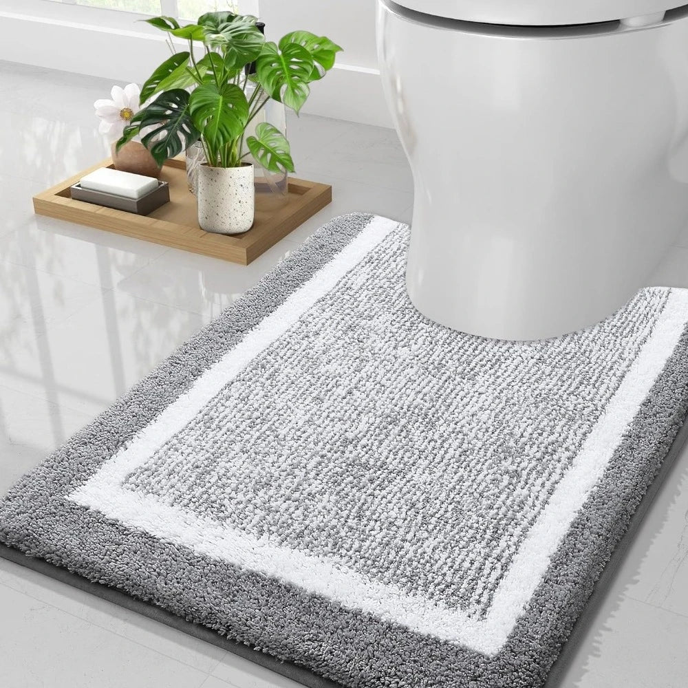 Microfiber Bathroom Closestool Carpet Waterproof Non-slip Quick Drying Machine Washable TPR Backing Medium Velvet Toilet Mats Peaceful Pleasures Health and Wellness Grey Ushape 500MMx600MM