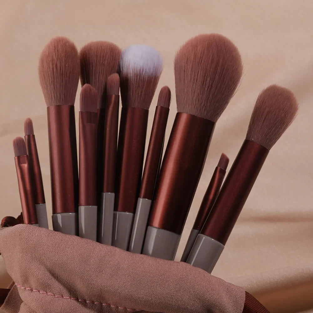 13Pcs Makeup Brush Set Make Up Concealer Brush Blush Powder Brush Eye Shadow Highlighter Foundation Brush Cosmetic Beauty Tools Peaceful Pleasures Health and Wellness C505-Brown velvetbag