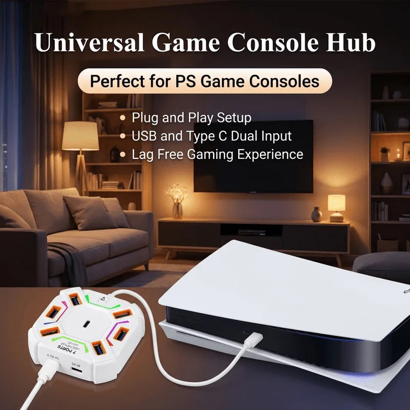 USB 2.0 Hub 7/10 Port High Speed Multi-Port Splitter with Individual LED Switches, Plug and Play for PC Mouse Keyboard USB Peaceful Pleasures Health and Wellness