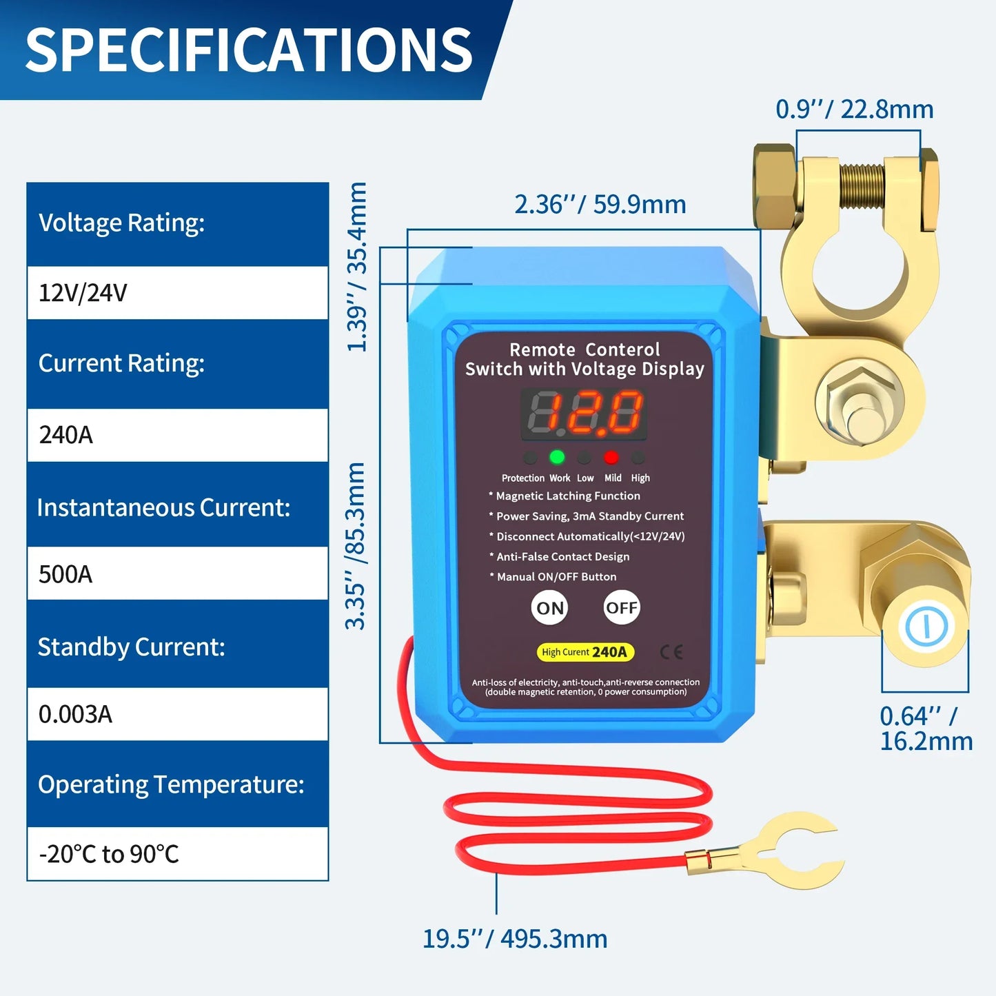 DaierTek 240A Remote Battery Kill Switch with LED Display Peaceful Pleasures Health and Wellness