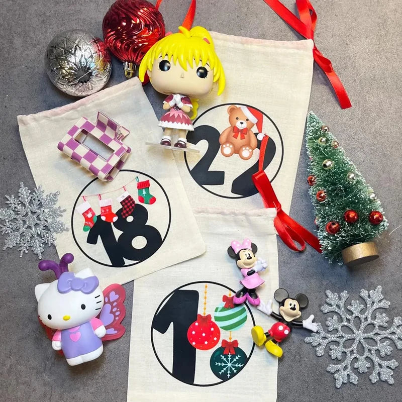 25-Piece Christmas Advent Drawstring Bags | Reusable Gift Pouches Advent Gift Bags Peaceful Pleasures Health and Wellness
