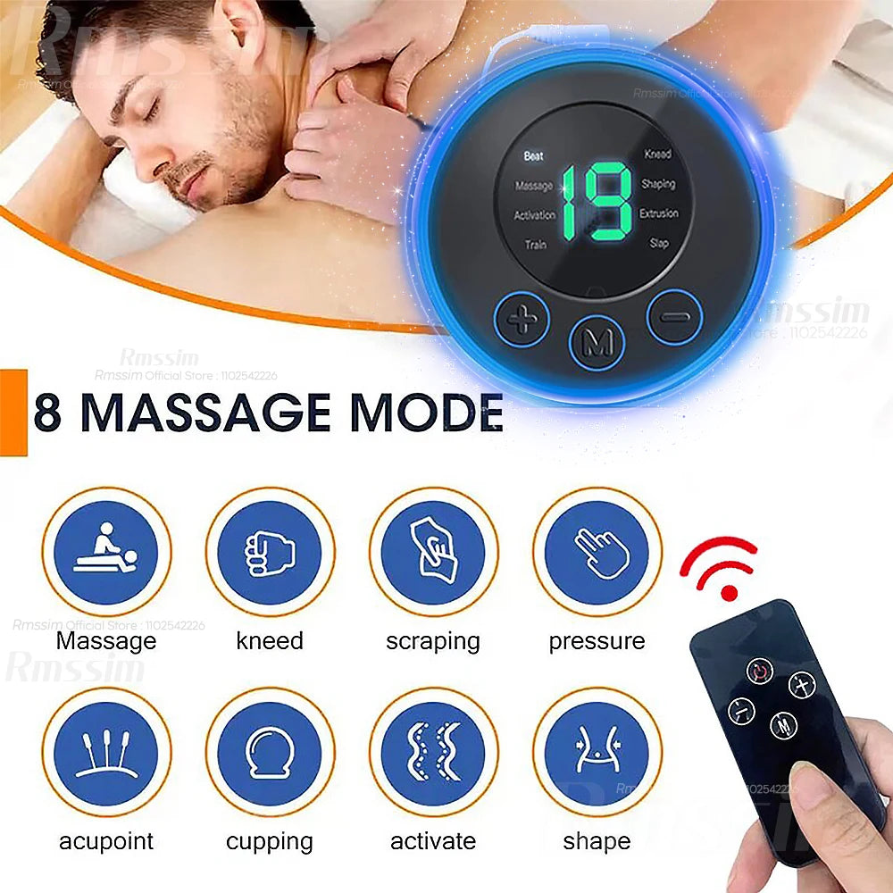 LCD Display EMS Neck Back Electric Massage Cervical Vertebra Patch Body Neck Hip Toner Massger Remote 8 Modes 19 Level Peaceful Pleasures Health and Wellness