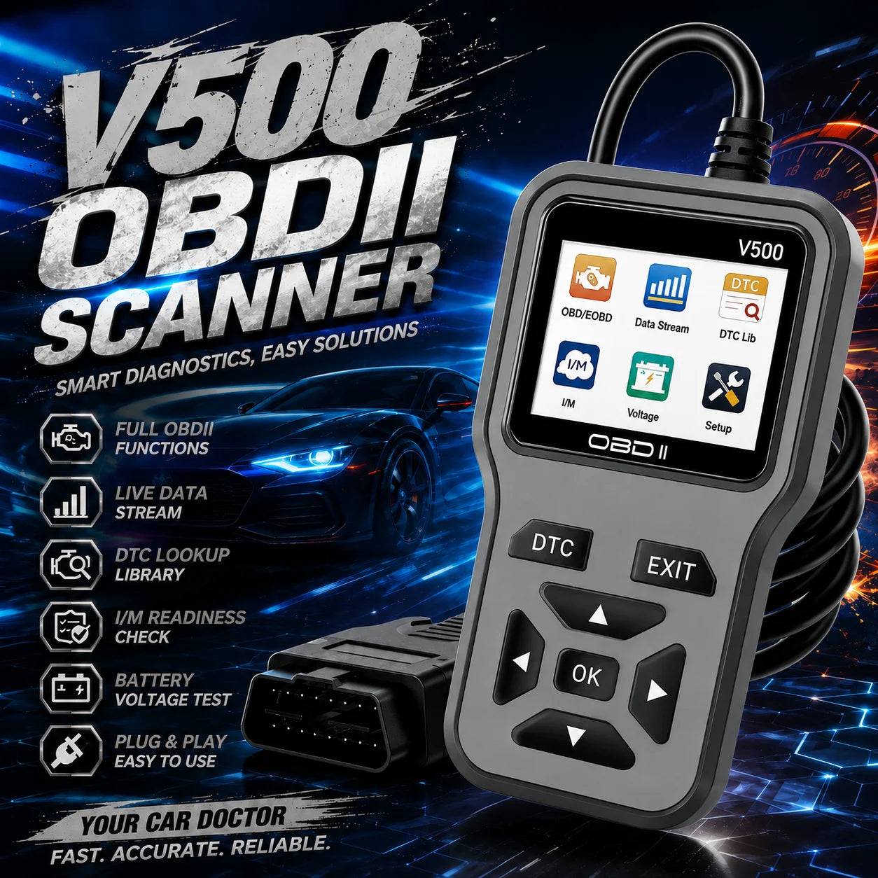 V500 Professional Obd2 Scanner Car Engine Code Reader Battery Charging Voltage Tester Auto Diagnostic Scan Tool