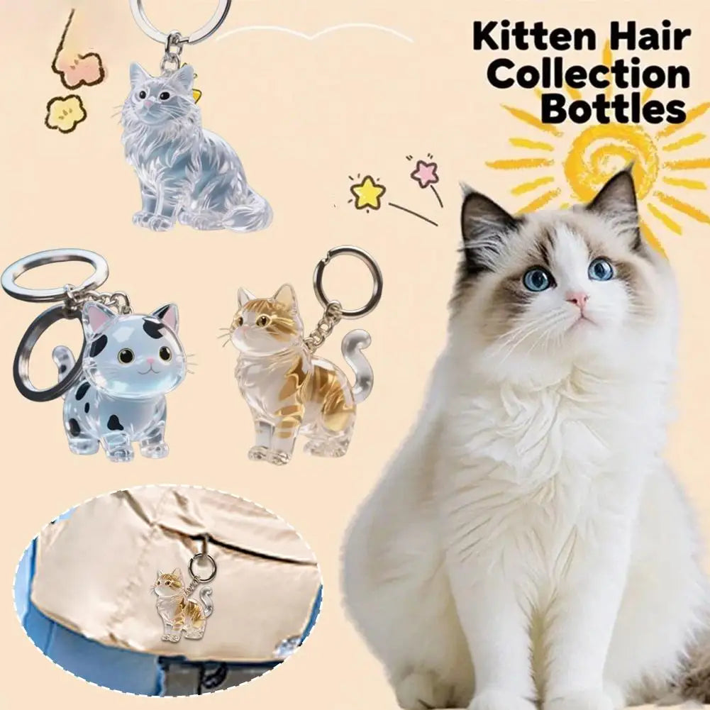 Creative Cat Hair storage box Bag Hanging Ornament Keychain Decoration Gift Cute Cat Hair Creative Transparent Hanging Peaceful Pleasures Health and Wellness