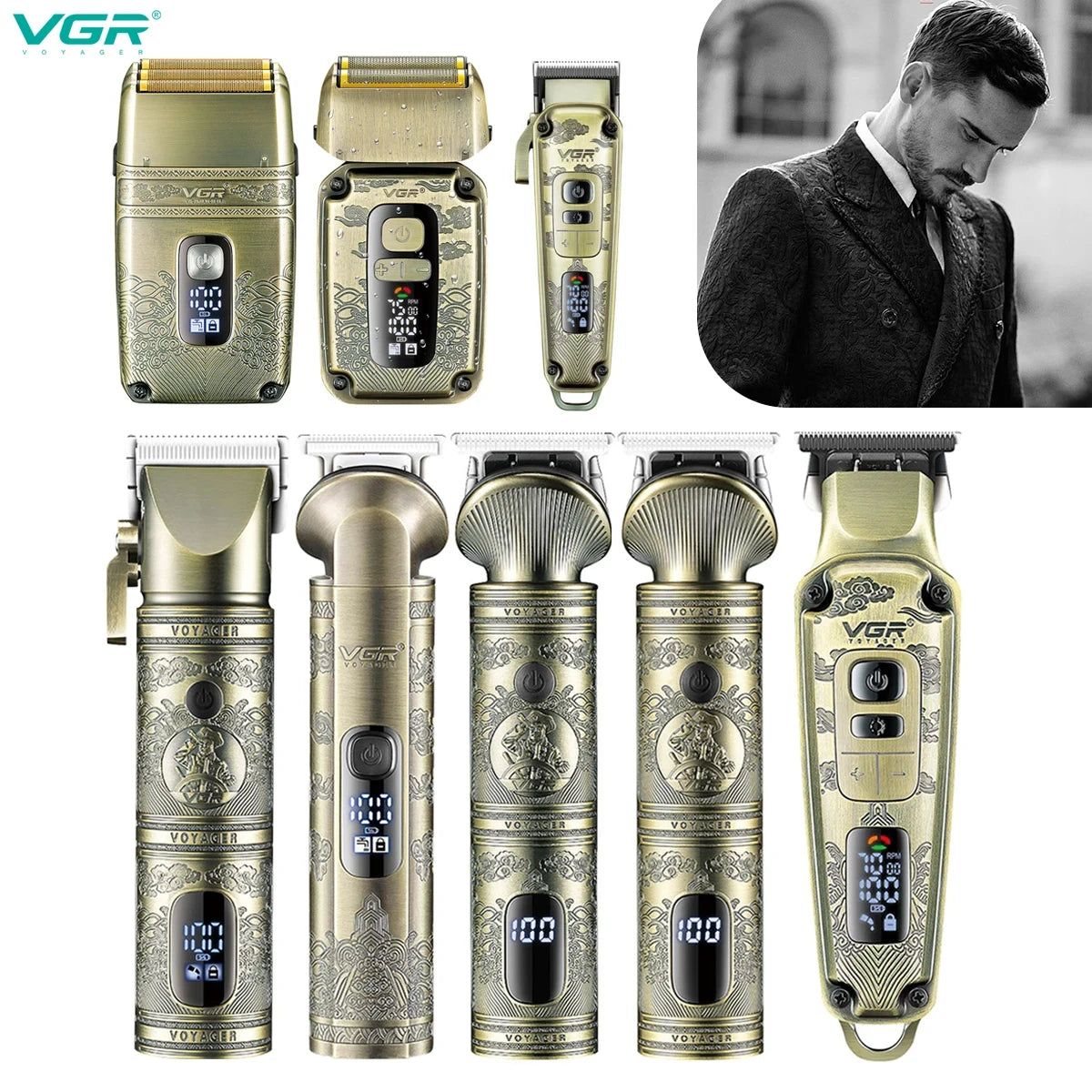 VGR Men's Retro Boutique Haircutting Sculpture Push Cutting Hairdressing Salon Home Oil Head Haircutting Full Body Hair Trimming Peaceful Pleasures Health and Wellness