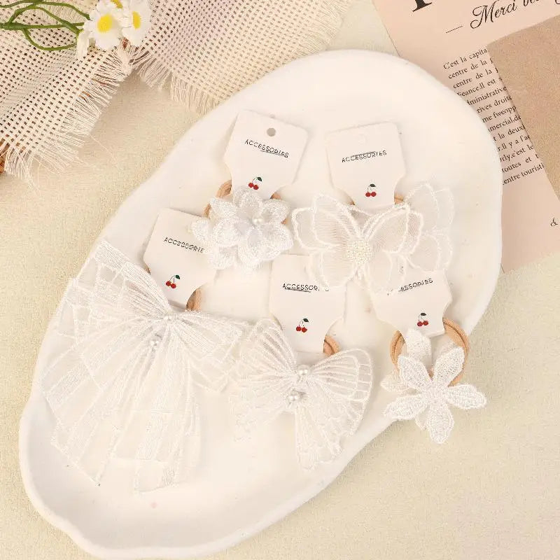 10-Pack Lace Butterfly Bow Hair Ties for Girls | Cute Set