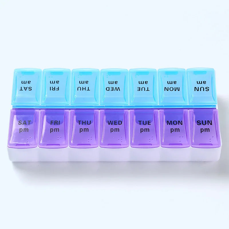 7 Days a Week Pill Organizer Morning & Night Pill Holder Travel Medicine Storage Box Splitter for Easy Medicine Management Peaceful Pleasures Health and Wellness VIOLET