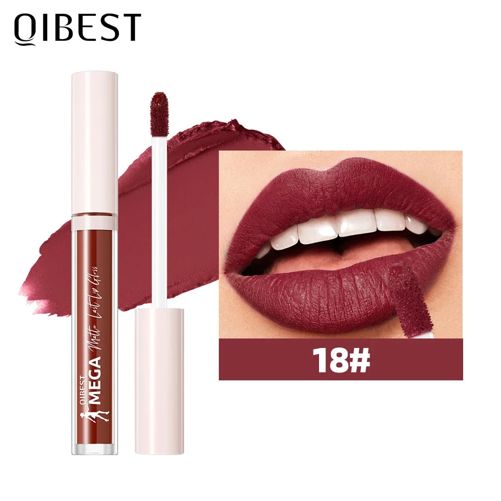 QIBEST 24 Colors Nude Matte Lip Gloss Waterproof Long-lasting Liquid Lipstick Purple Lip Stain Tint Makeup Lip Glaze Cosmetics Peaceful Pleasures Health and Wellness 18