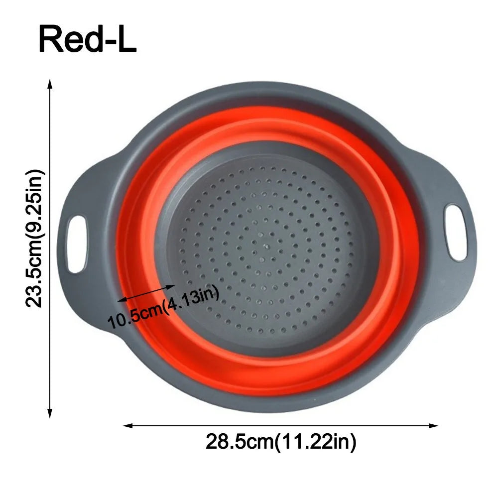 Silicone Folding Drainer Basket Drain Device Multifunctional Fruit Vegetable Washing Basket Food Grade Collapsible Colander Peaceful Pleasures Health and Wellness Red-L