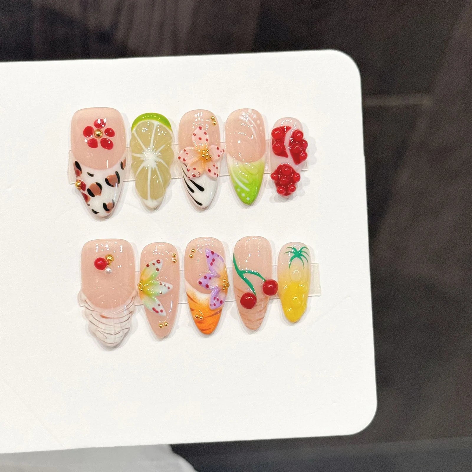 Handmade Press On Nails 3D Orange Cherry Jelly Fake Nails Decor Wearable Fashion Gradient French Almond False Nails For Women Peaceful Pleasures Health and Wellness