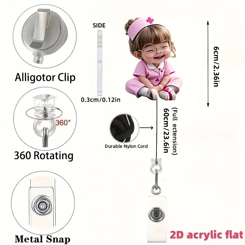 Cute Nurse ID Badge Holder Retractable Reel – Acrylic Clip