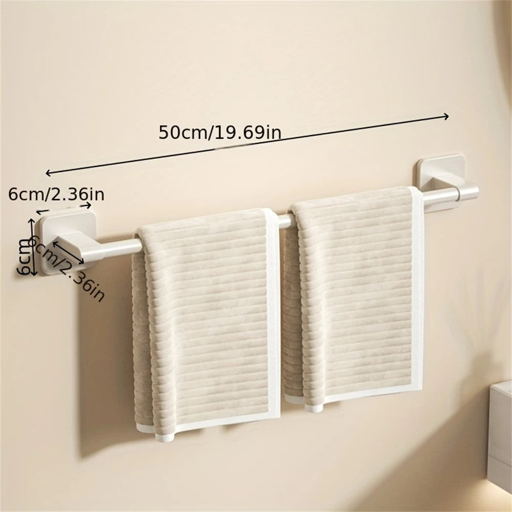 White No-Drill Wall-Mounted Towel Bar – Aluminum Rack 40–60cm