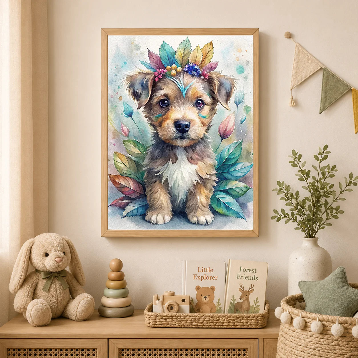 Woodland Animal Floral Wreath Canvas Print | Nursery Wall Art Canvas Wall Art Print Peaceful Pleasures Health and Wellness