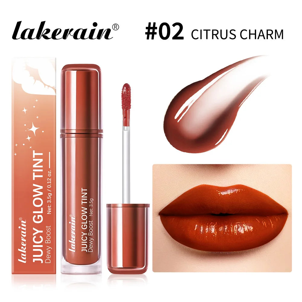 Lakerain Juicy Glow Tint Long-Lasting Mirror Shine Smooth Radiant Lip Tint Deep Moisturizing Brightening Juicy Glow Lipstick Peaceful Pleasures Health and Wellness Citrus Charm