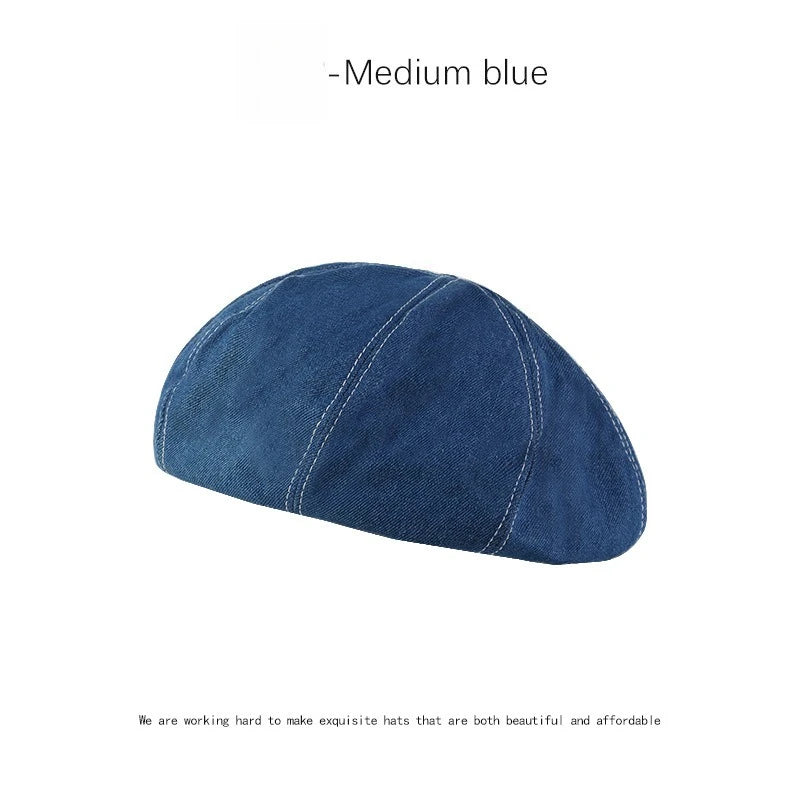 Women's Cotton Denim Beret | Adjustable Solid Color Spring Hat