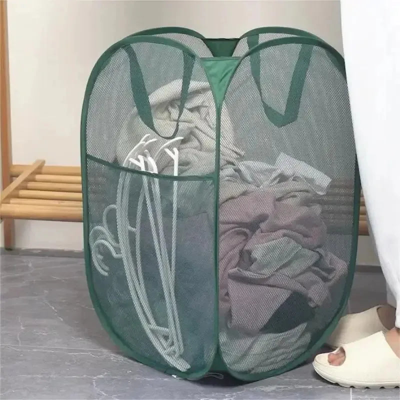 1pc Handy Laundry Mesh Popup Hamper, Foldable Lightweight Basket For Washing, Durable Clothing Storage Peaceful Pleasures Health and Wellness