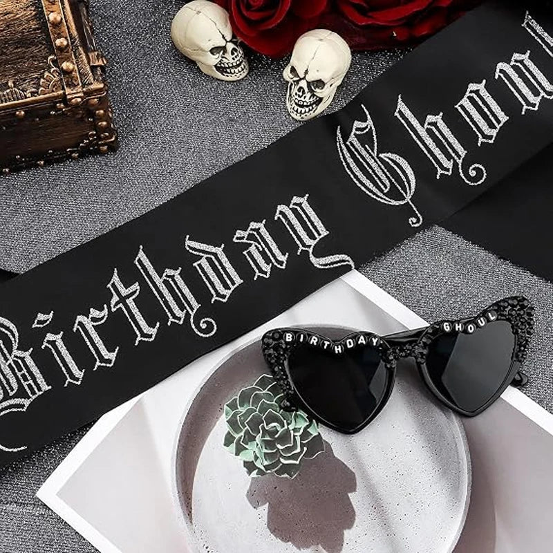Birthday Ghoul Black Heart Sunglasses & Sash Set | Goth Party