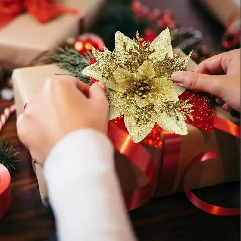 20 pieces of simulated Christmas flowers with clips and stems - lifelike red, gold, green, brown, purple, pink, orange, yellow, Peaceful Pleasures Health and Wellness