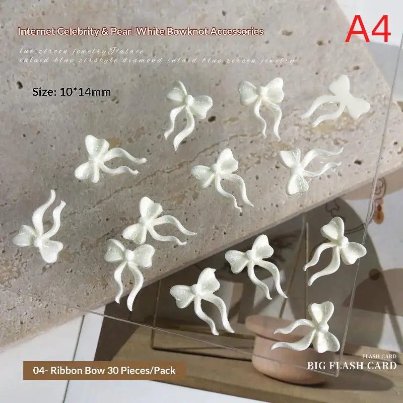 30PCS Pearlescent White Mini Resin Ribbon Bow Nail Art Decoration Bow Nail Charms Supplies For Manicure DIY Peaceful Pleasures Health and Wellness A4