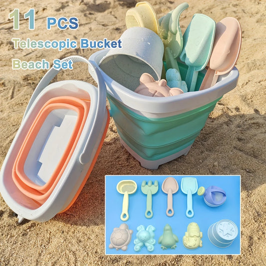 Kids Beach Sand Toys 11-Pc Set | Collapsible Bucket & Molds Beach Sand Toy Set Peaceful Pleasures Health and Wellness