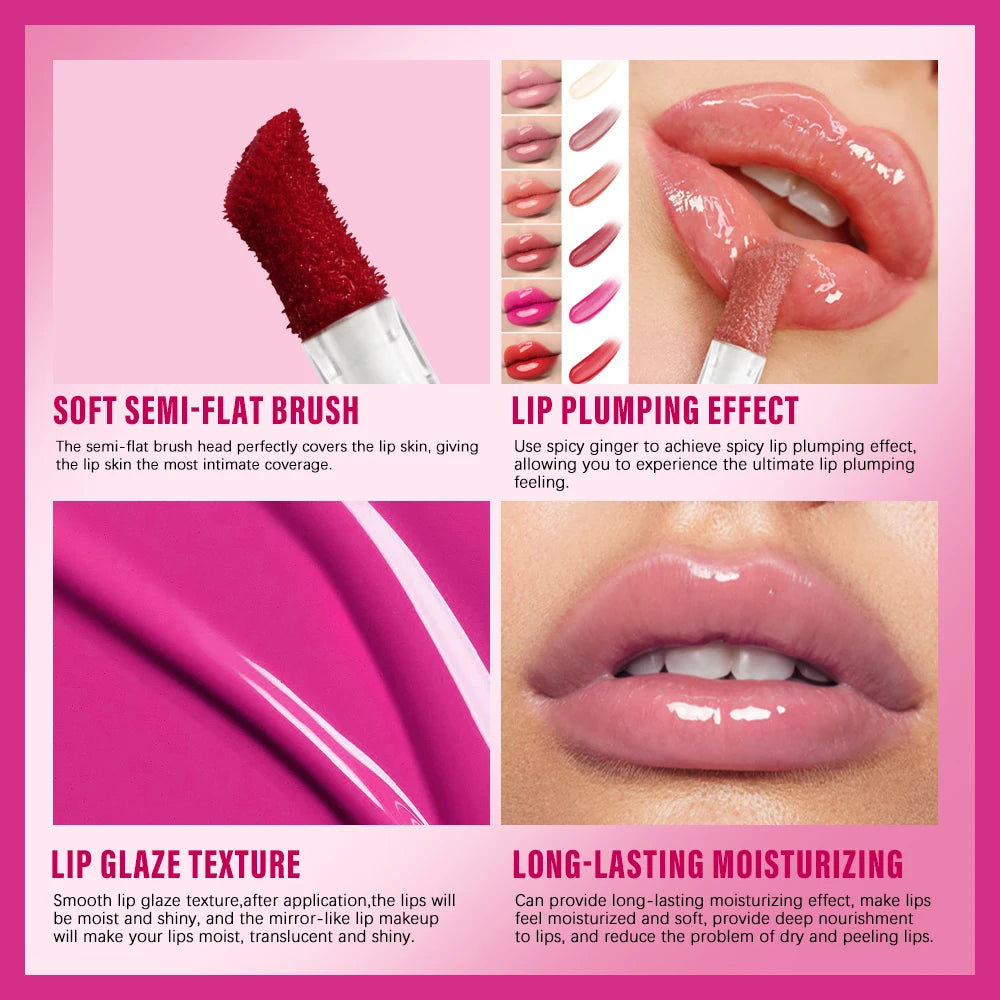 Lakerain Lip Glaze Brightening Lip Color Long-lasting Moisturizing Ginger Root Extract Lip Glaze Texture Hot Plump Lip Gloss Peaceful Pleasures Health and Wellness