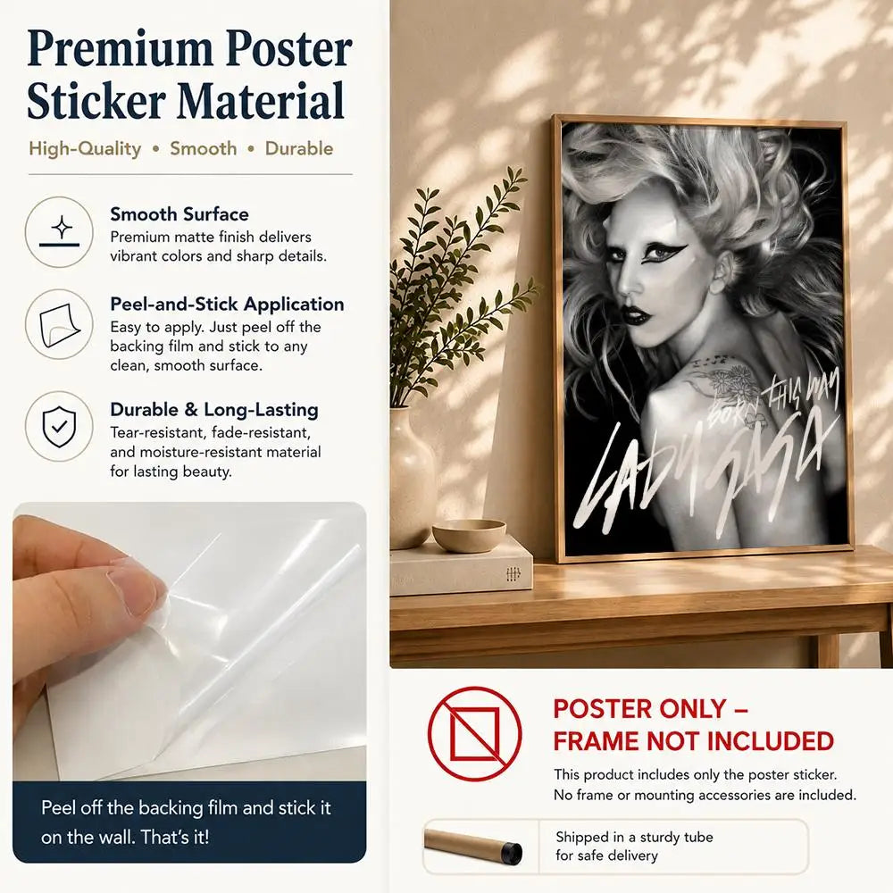 Singer L-Lady GagaS Poster HD Self Adhesive Waterproof Wall Art Ideal for Home Office Dorm Bedroom Great Gift Peaceful Pleasures Health and Wellness